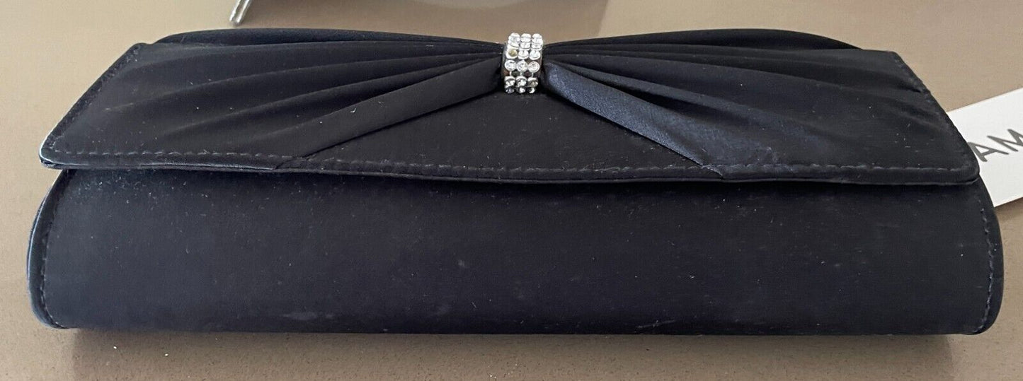 Evening Bag DAMART  "Audrey" Black Satin Look Bow & Crystal Trim Clutch Shoulder