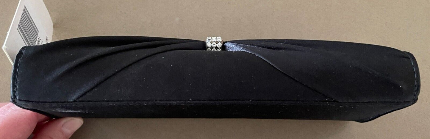 Evening Bag DAMART  "Audrey" Black Satin Look Bow & Crystal Trim Clutch Shoulder