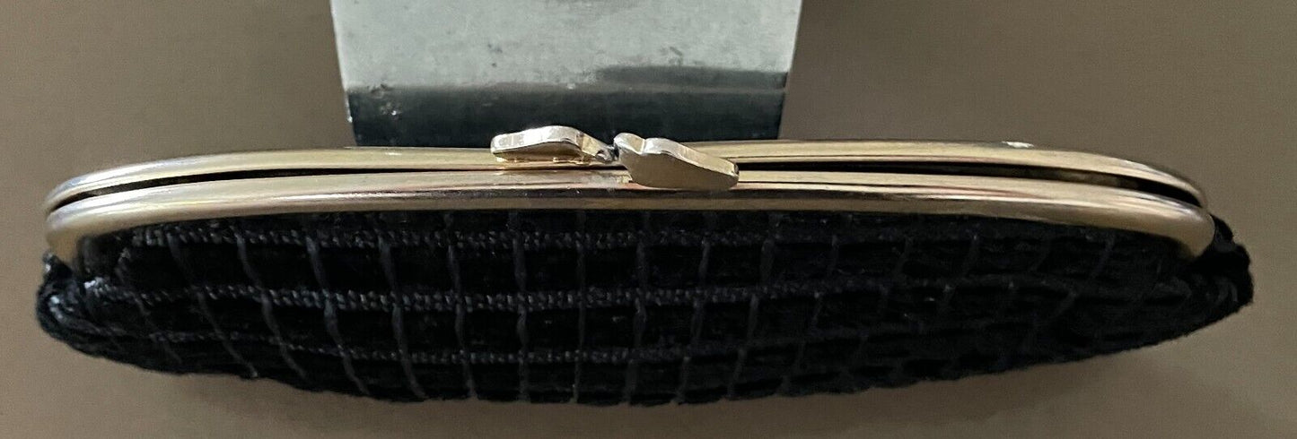 LANZA Evening Bag Black Textured Fabric Clutch GoldFrame Clasp Vintage 1960's