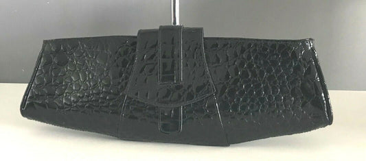 MISS SELFRIDGE Clutch Black Bag Croc Patent Pleather Handbag Vintage Inspired