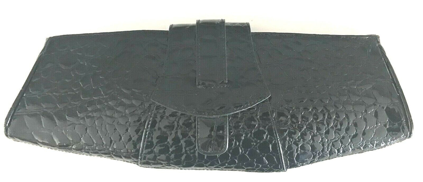 MISS SELFRIDGE Clutch Black Bag Croc Patent Pleather Handbag Vintage Inspired