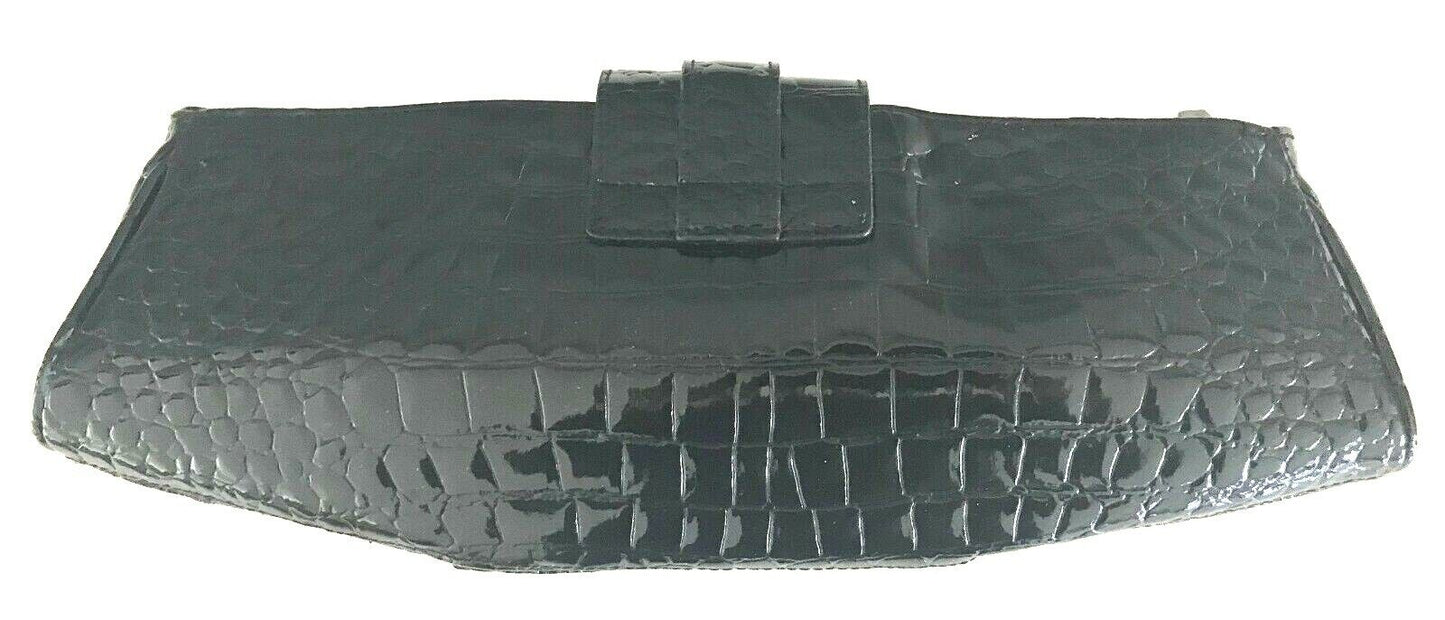 MISS SELFRIDGE Clutch Black Bag Croc Patent Pleather Handbag Vintage Inspired