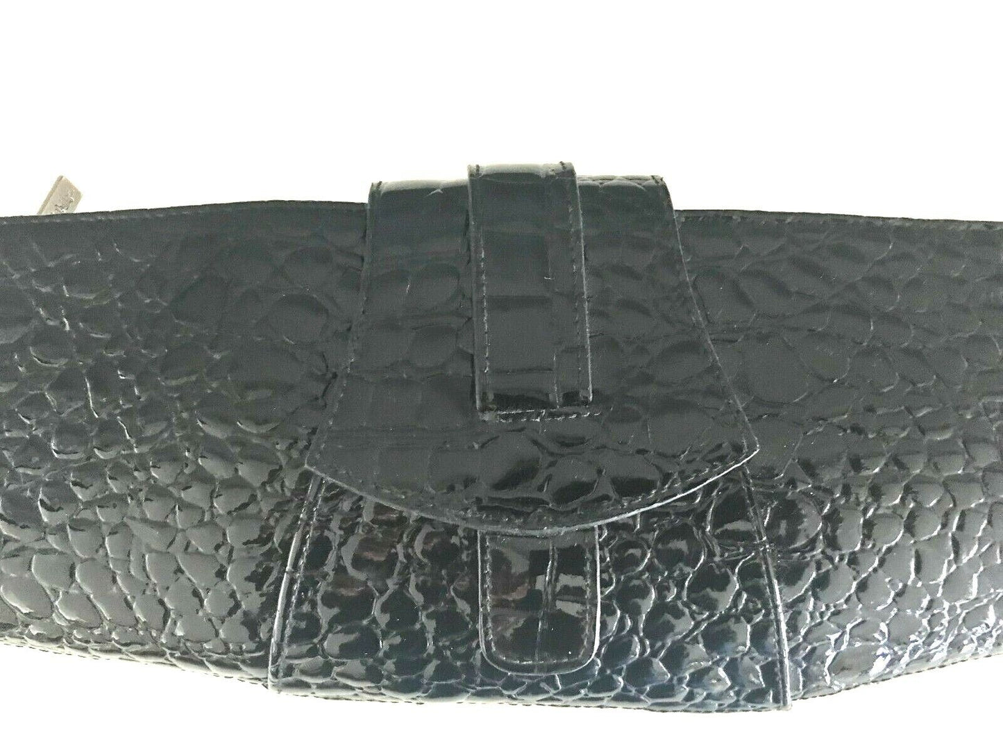 MISS SELFRIDGE Clutch Black Bag Croc Patent Pleather Handbag Vintage Inspired