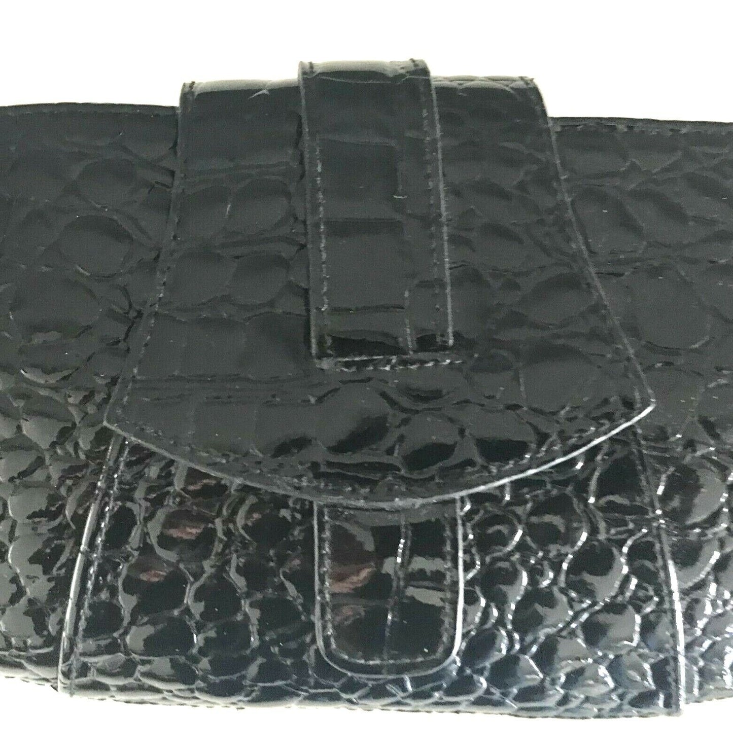 MISS SELFRIDGE Clutch Black Bag Croc Patent Pleather Handbag Vintage Inspired