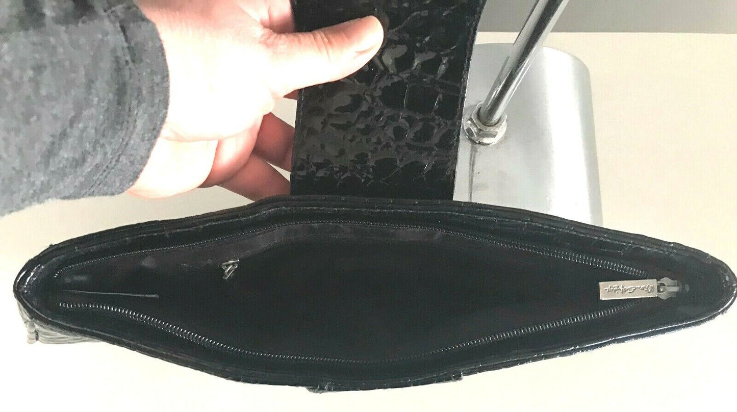 MISS SELFRIDGE Clutch Black Bag Croc Patent Pleather Handbag Vintage Inspired