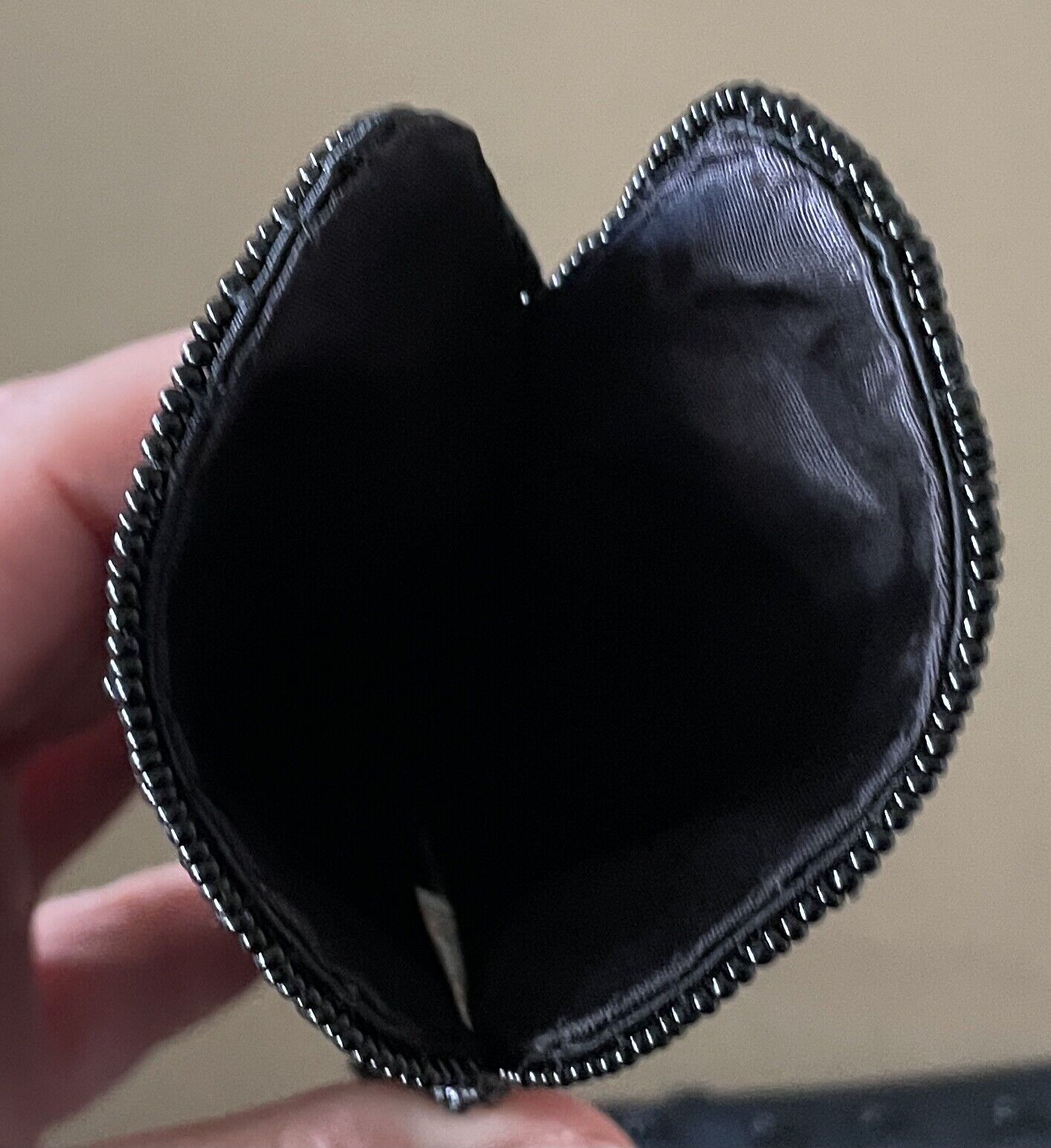 Evening Bag 2 Pce Set Hand Beaded Black Satin Foldover Clutch Bag Flat GlassCase