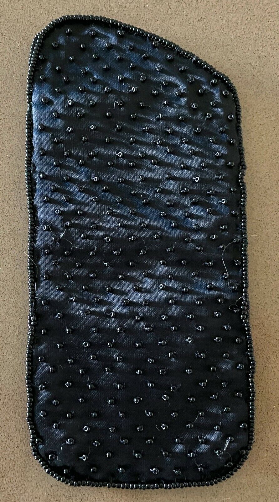 Evening Bag 2 Pce Set Hand Beaded Black Satin Foldover Clutch Bag Flat GlassCase