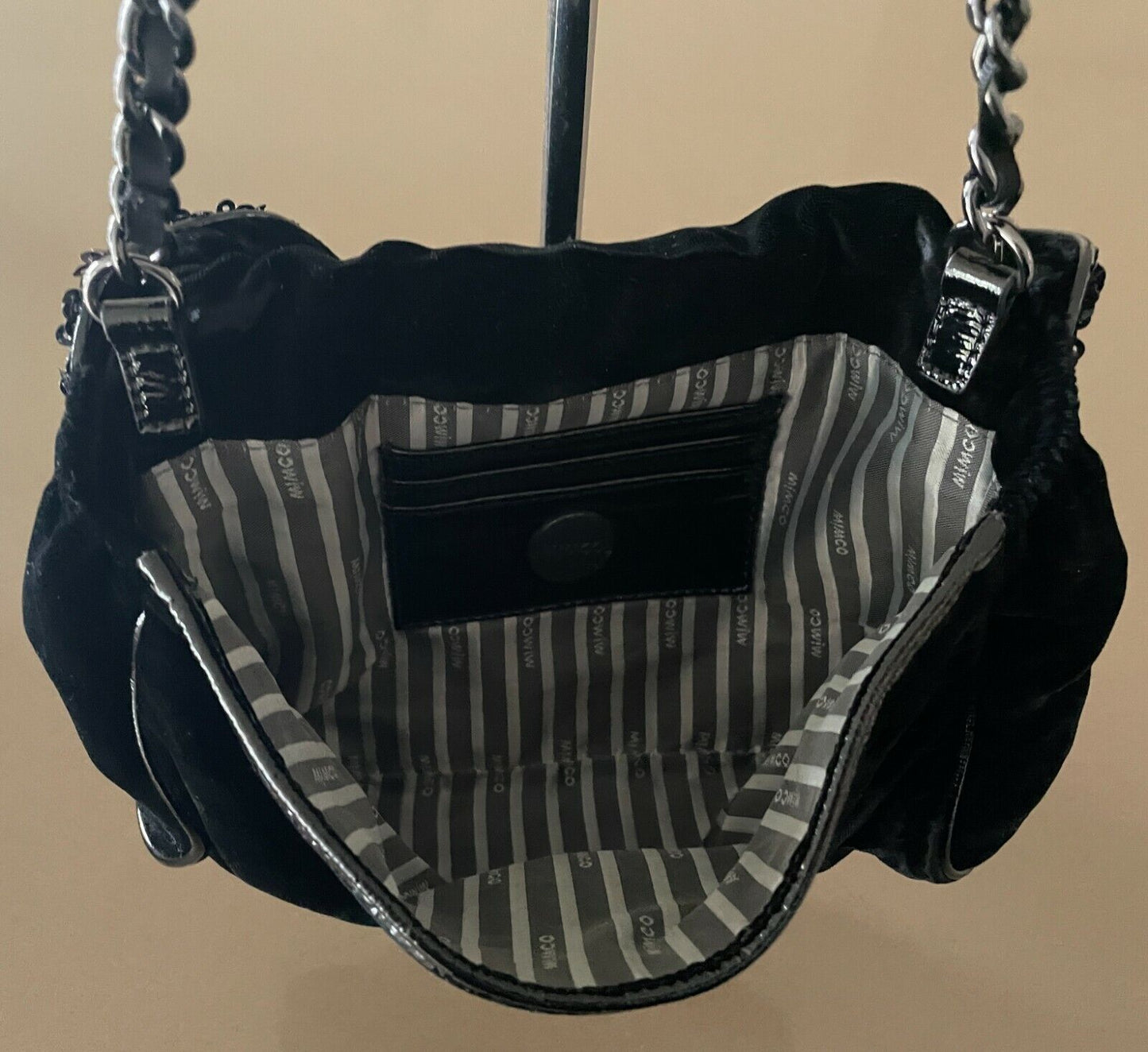 MIMCO Black Shoulder Bag Velvet & Sequins Handbag Cross Body Clutch Purse