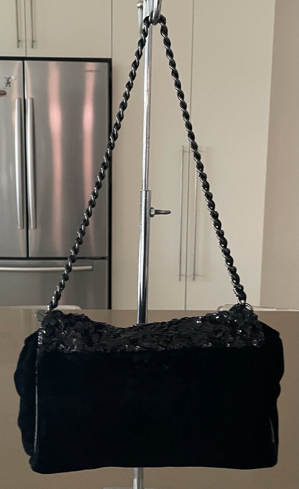 MIMCO Black Shoulder Bag Velvet & Sequins Handbag Cross Body Clutch Purse