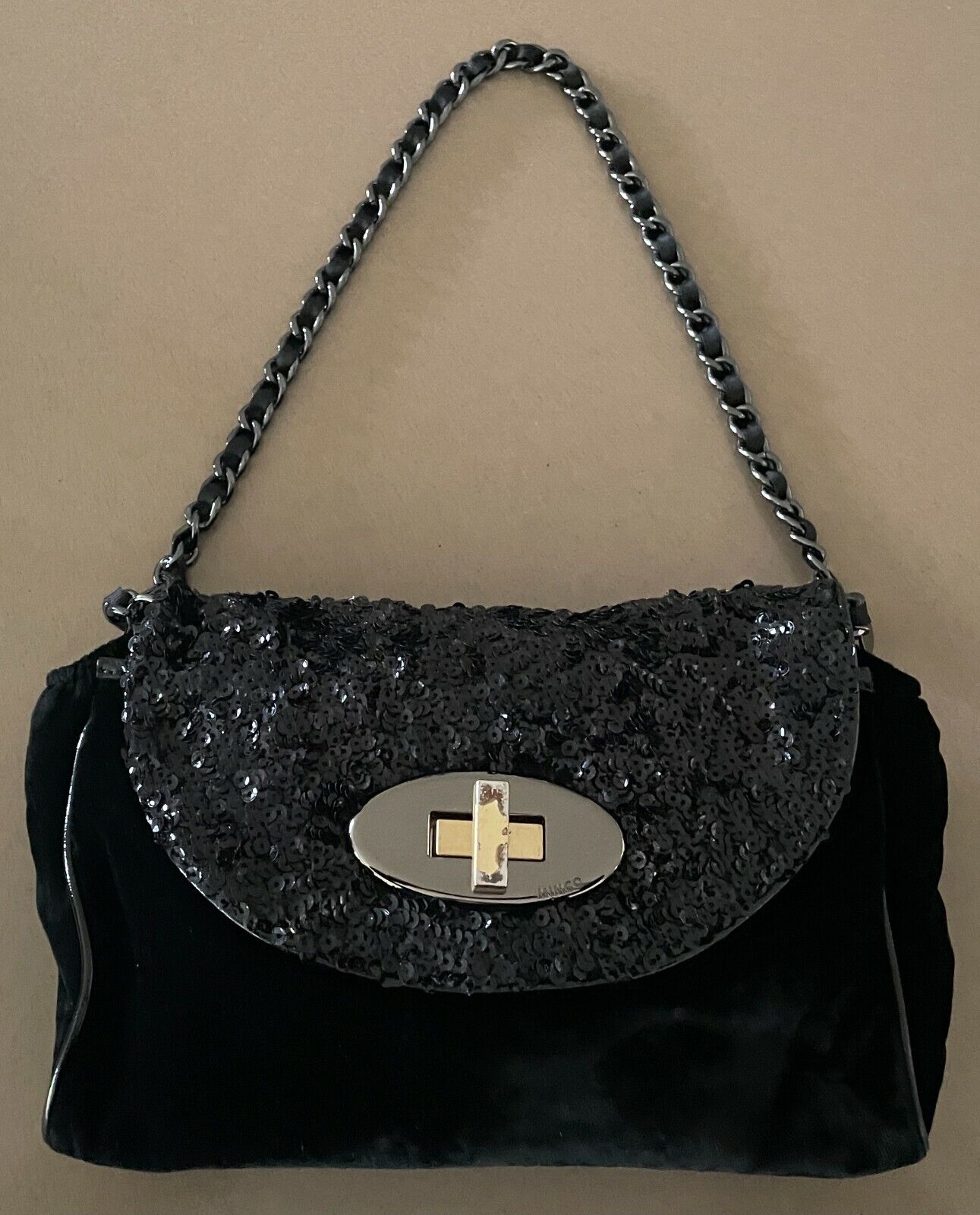 MIMCO Black Shoulder Bag Velvet & Sequins Handbag Cross Body Clutch Purse