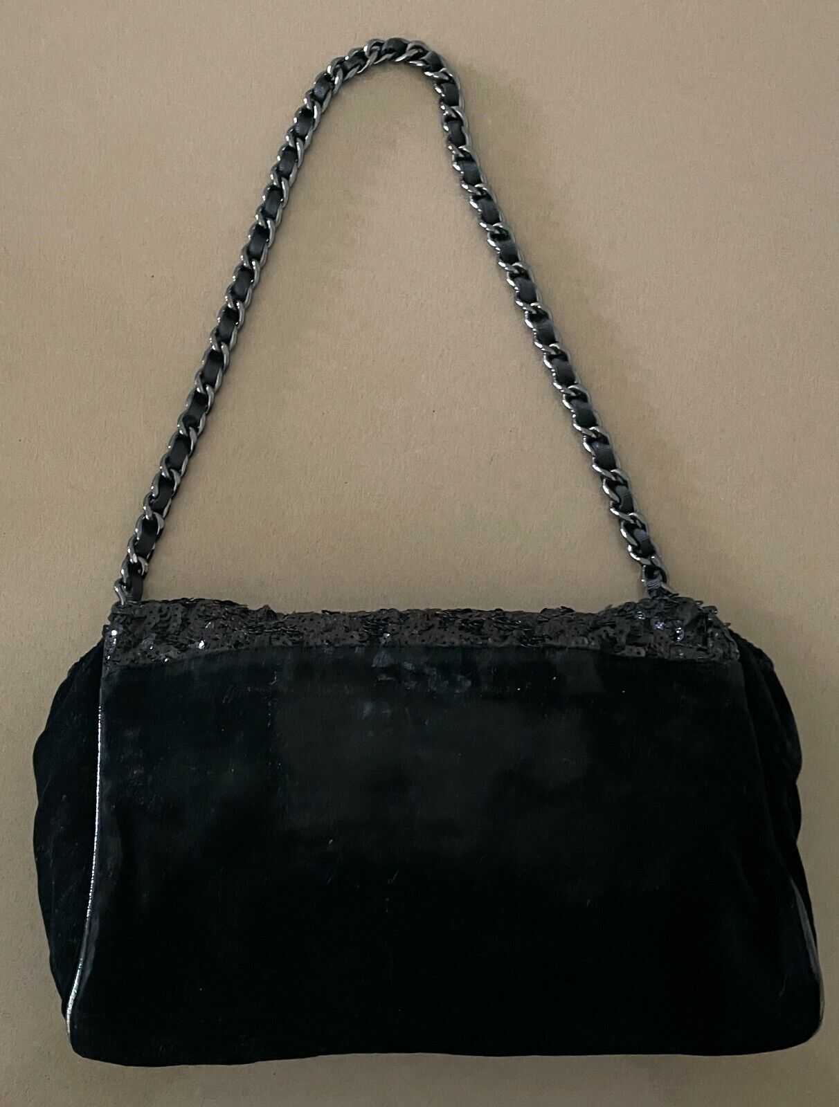 MIMCO Black Shoulder Bag Velvet & Sequins Handbag Cross Body Clutch Purse