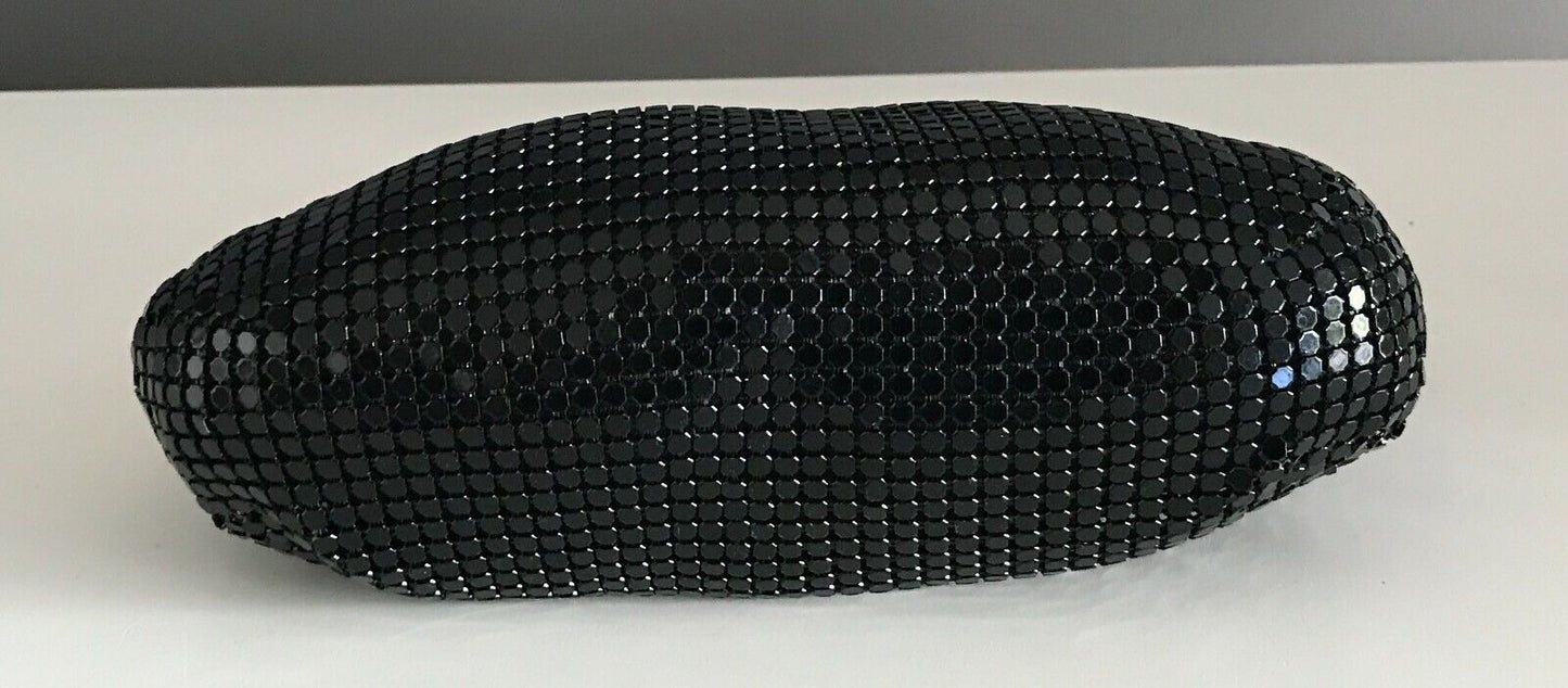 Vintage 1960's Black ALUMINIUM BAG Clutch Bag Mesh Chain Mail Gold Curve Frame
