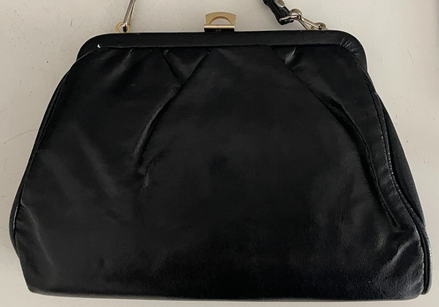Vintage Black Shoulder Bag Clutch Pleather Frame w Tuck in Shoulder Strap