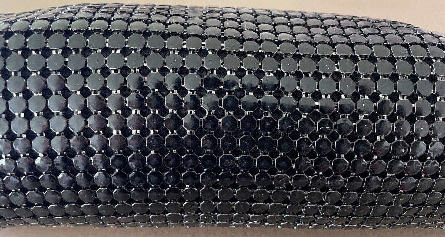 Vtg 70s HandBag Black Metal Mesh Medium Clutch Gold Tone Metal Handles Bag