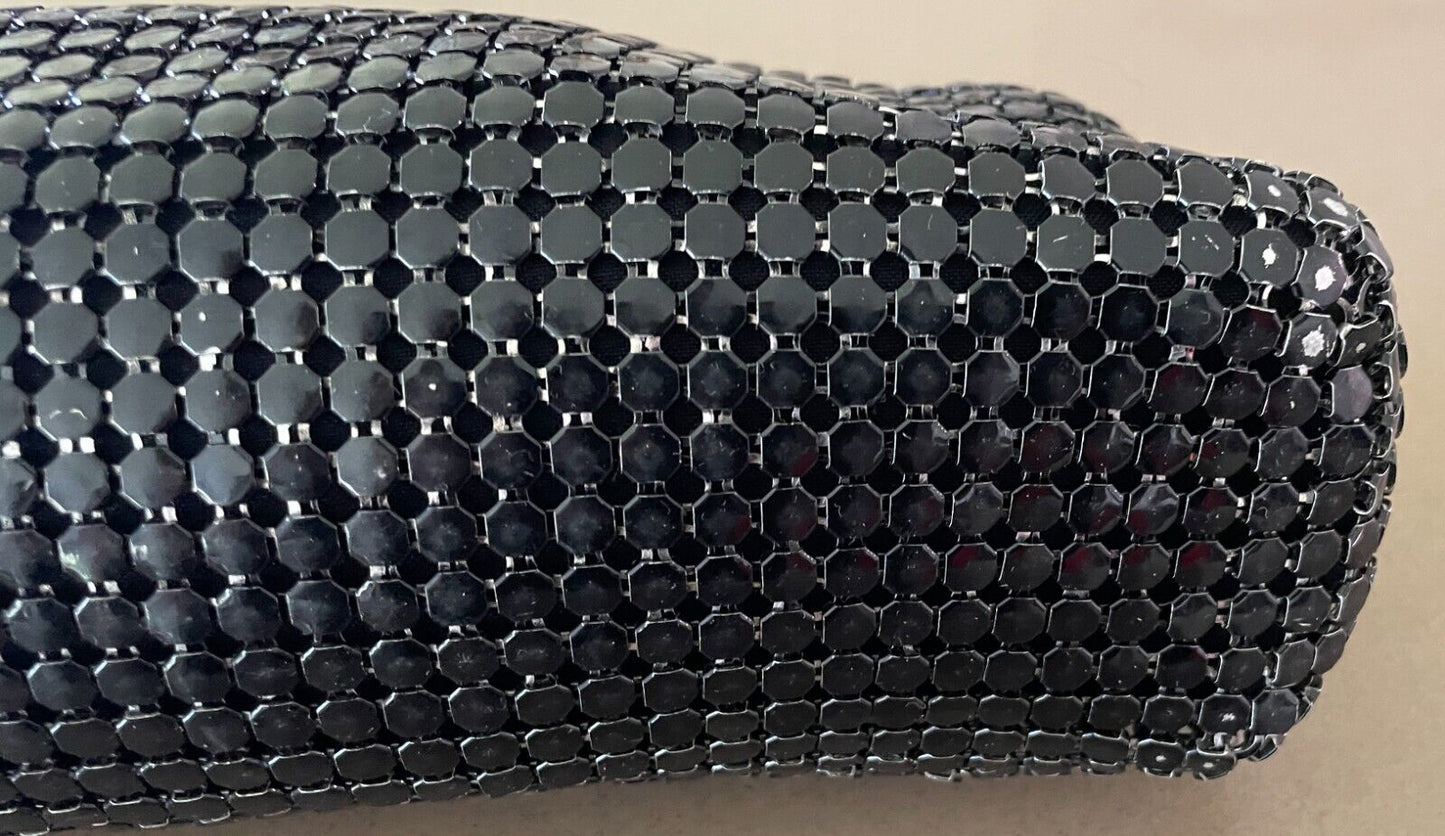 Vtg 70s HandBag Black Metal Mesh Medium Clutch Gold Tone Metal Handles Bag