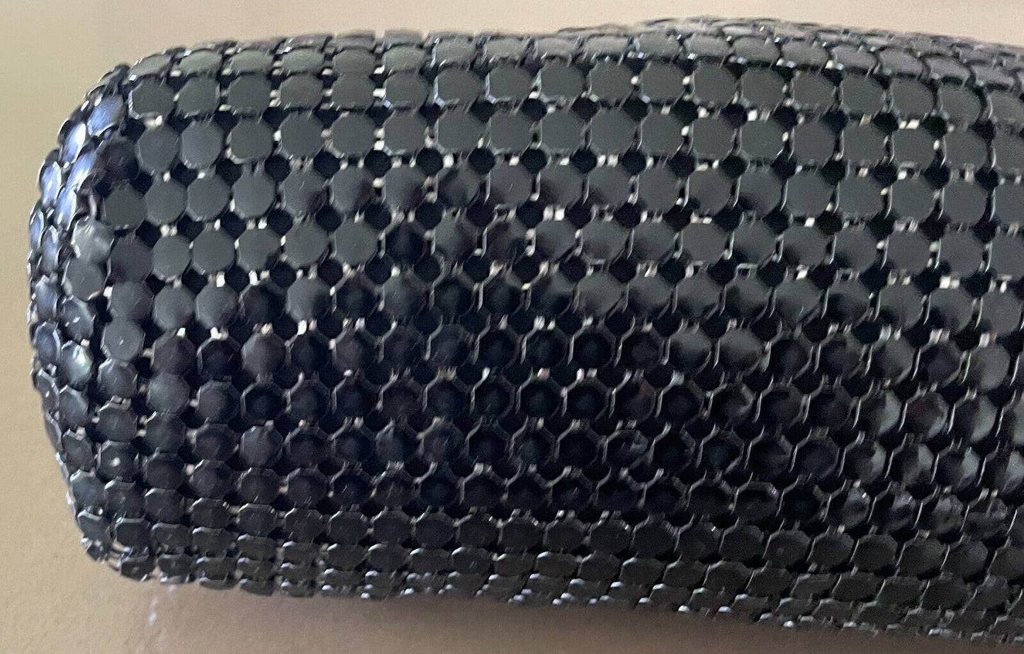 Vtg 70s HandBag Black Metal Mesh Medium Clutch Gold Tone Metal Handles Bag