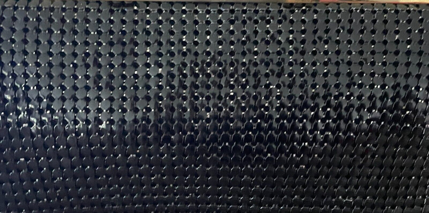 Vtg 70s HandBag Black Metal Mesh Medium Clutch Gold Tone Metal Handles Bag