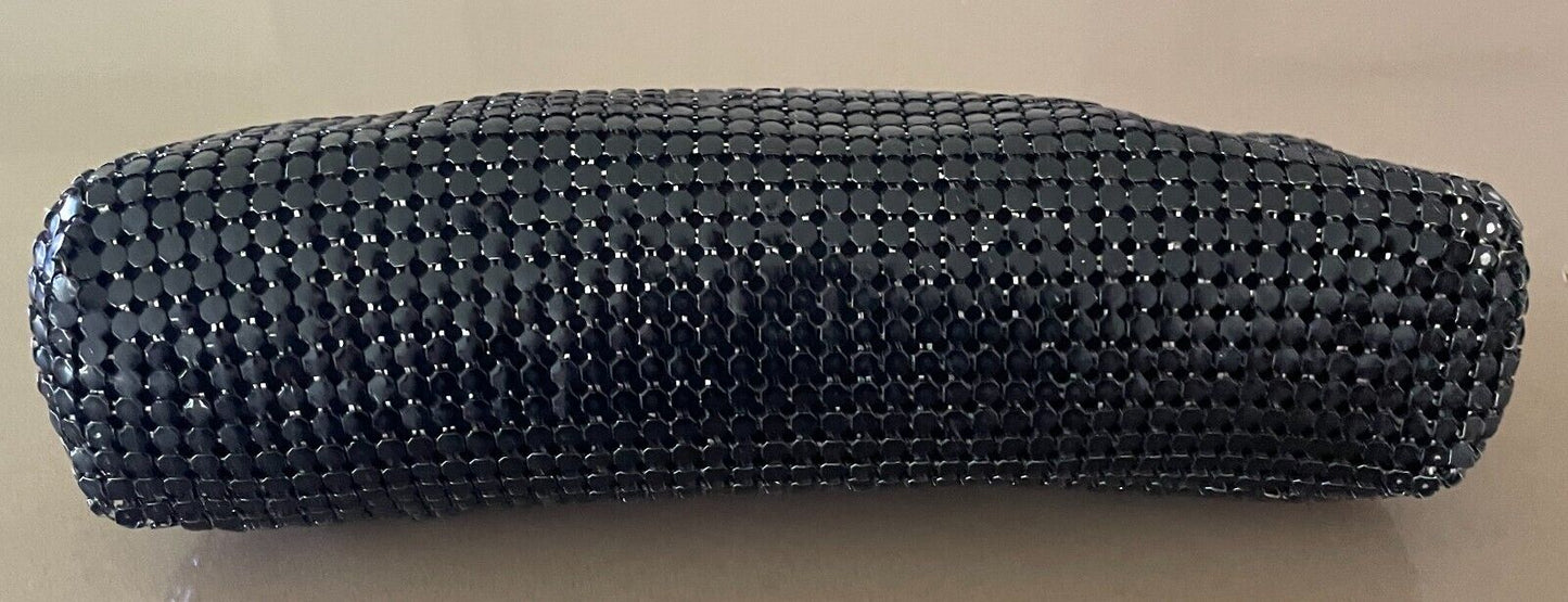 Vtg 70s HandBag Black Metal Mesh Medium Clutch Gold Tone Metal Handles Bag
