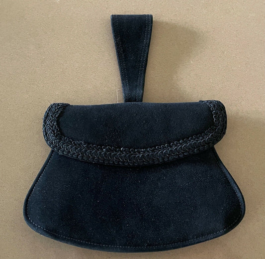 LADY Black Calf Suede Evening Bag Clutch Wrist Strap Vintage 1930's 1940's