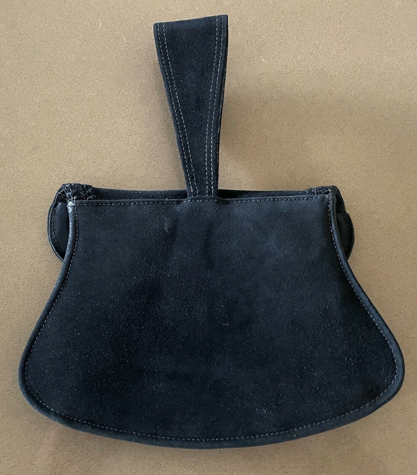 LADY Black Calf Suede Evening Bag Clutch Wrist Strap Vintage 1930's 1940's