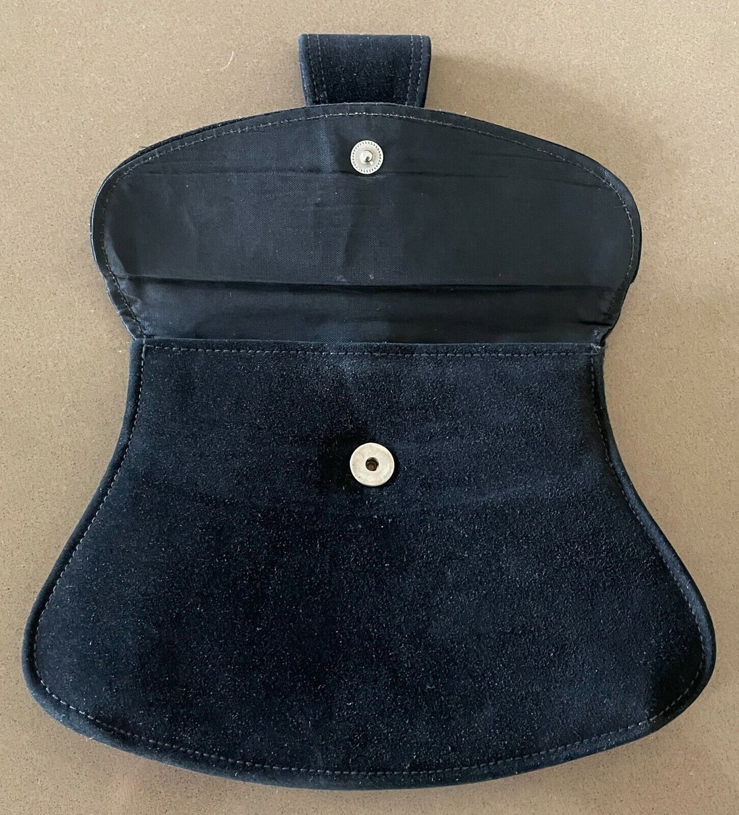 LADY Black Calf Suede Evening Bag Clutch Wrist Strap Vintage 1930's 1940's