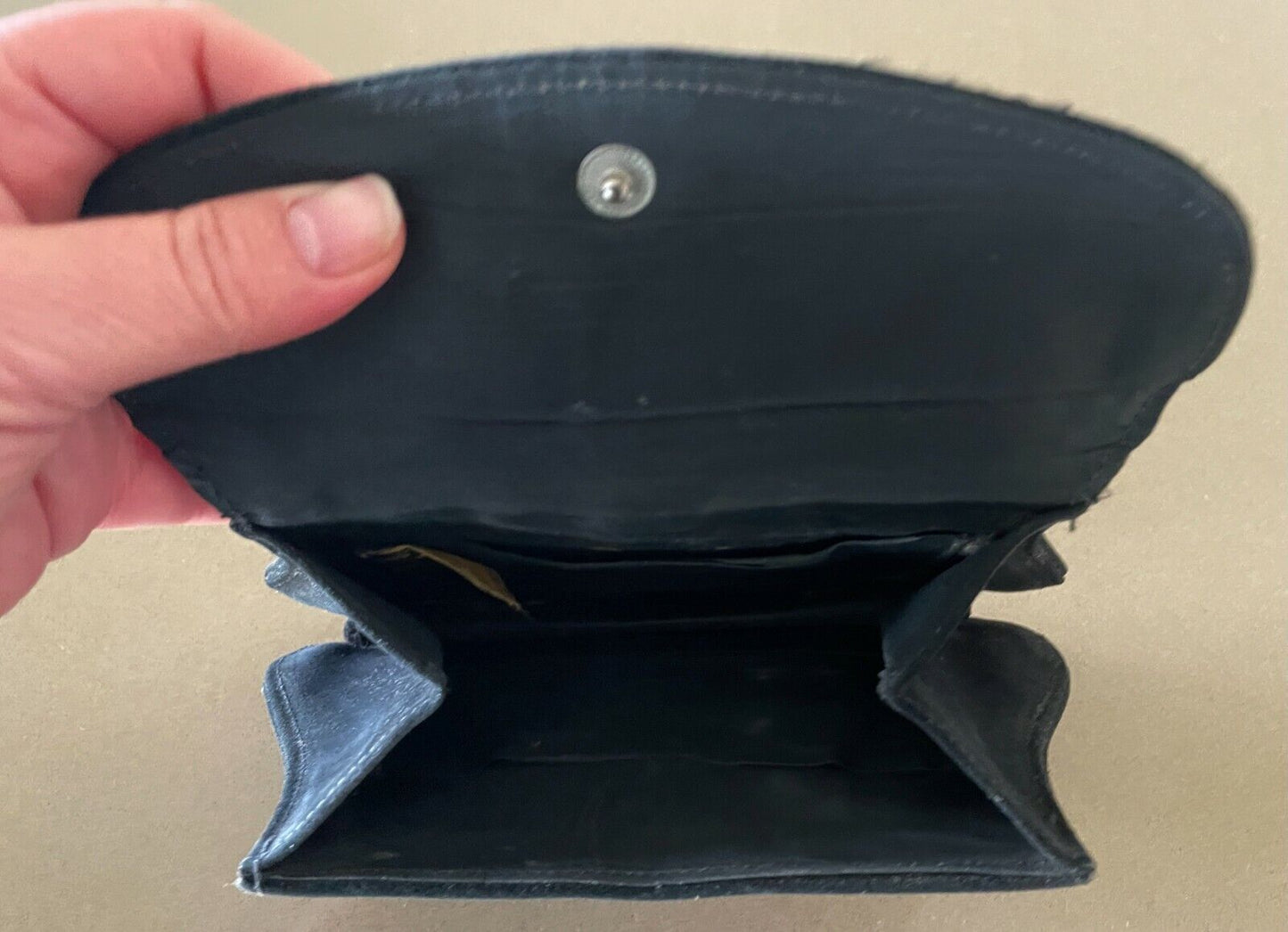 LADY Black Calf Suede Evening Bag Clutch Wrist Strap Vintage 1930's 1940's
