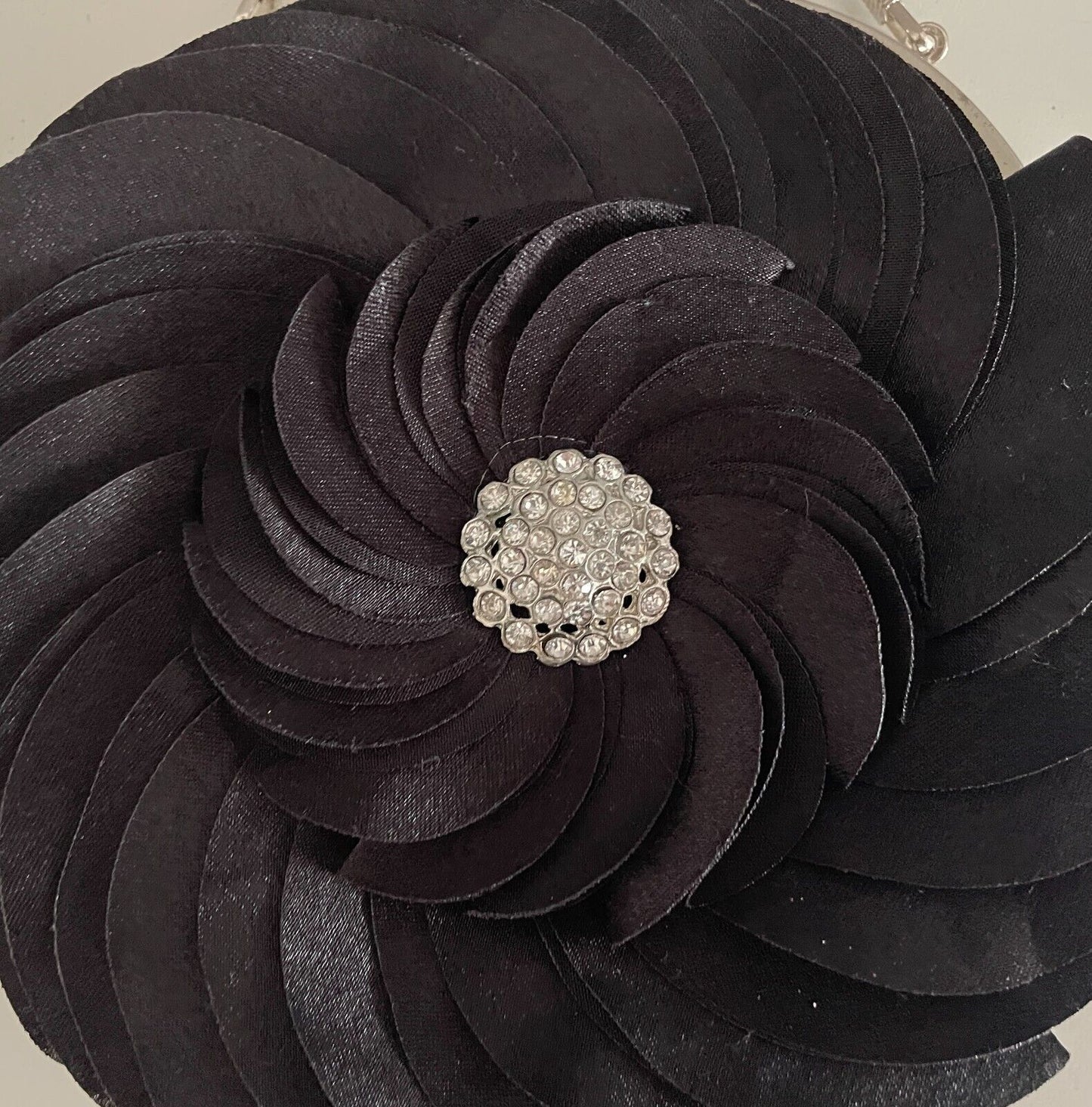 Evening Shoulder Bag Black Round Overlapping Clutch Crystal Brooch Embellishment