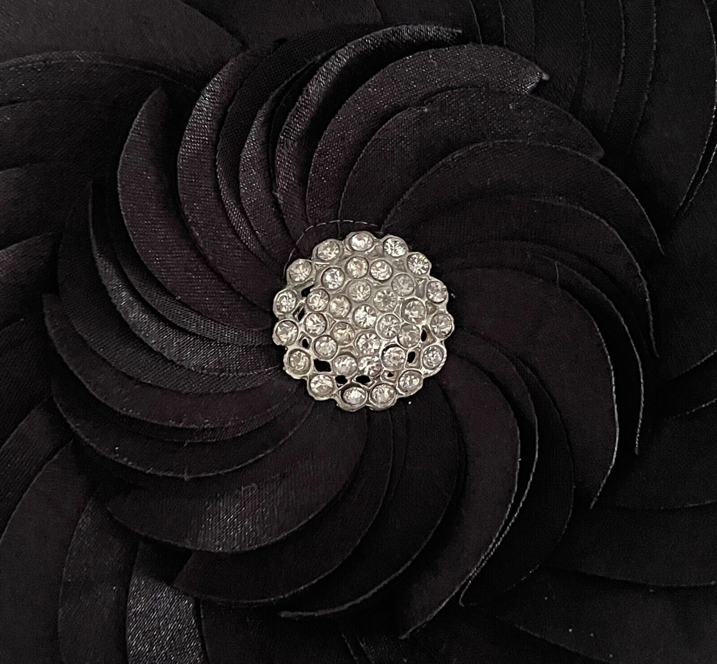 Evening Shoulder Bag Black Round Overlapping Clutch Crystal Brooch Embellishment