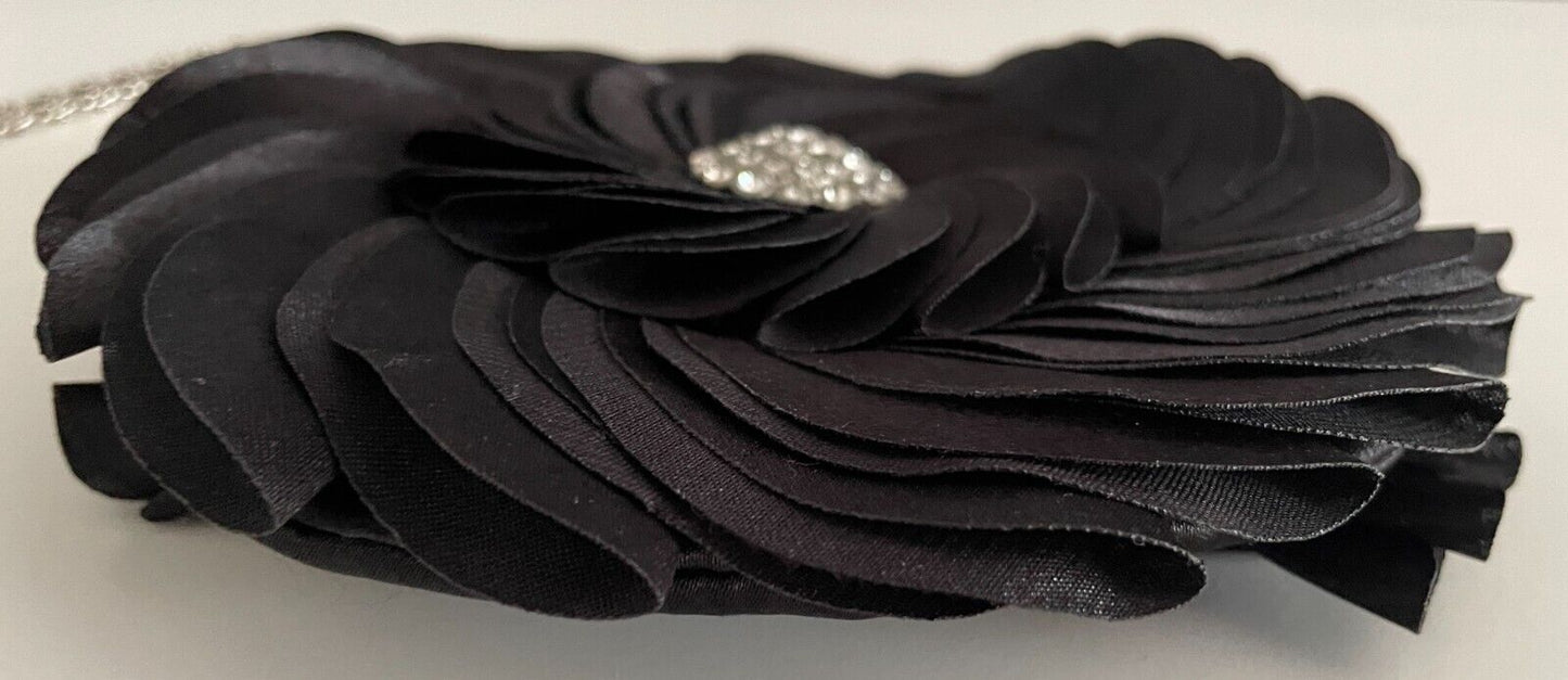 Evening Shoulder Bag Black Round Overlapping Clutch Crystal Brooch Embellishment