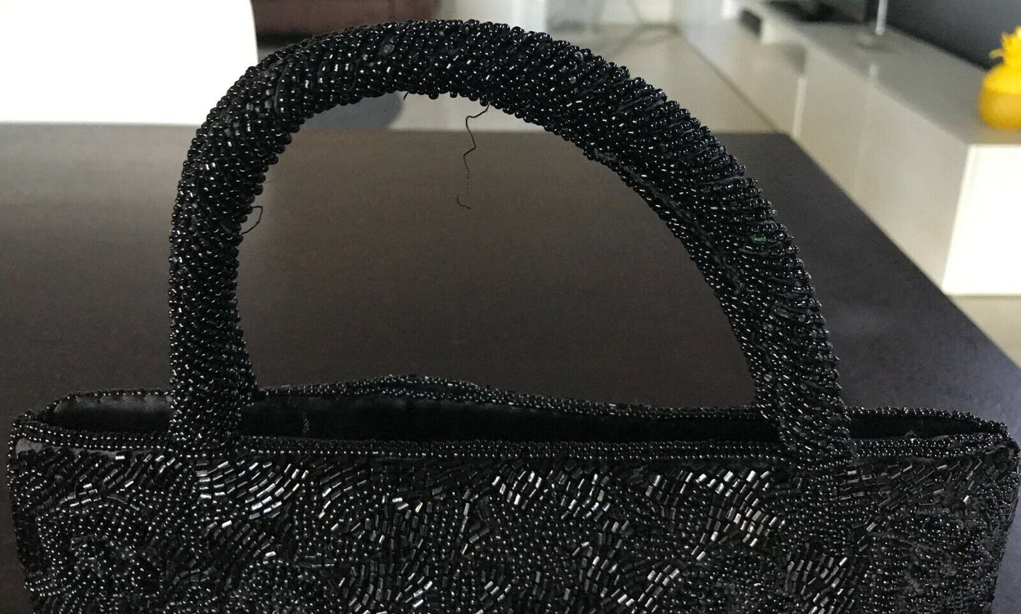 Evening Bag Black Handbag Beaded Floral Pattern Clutch lined zip top Vintage