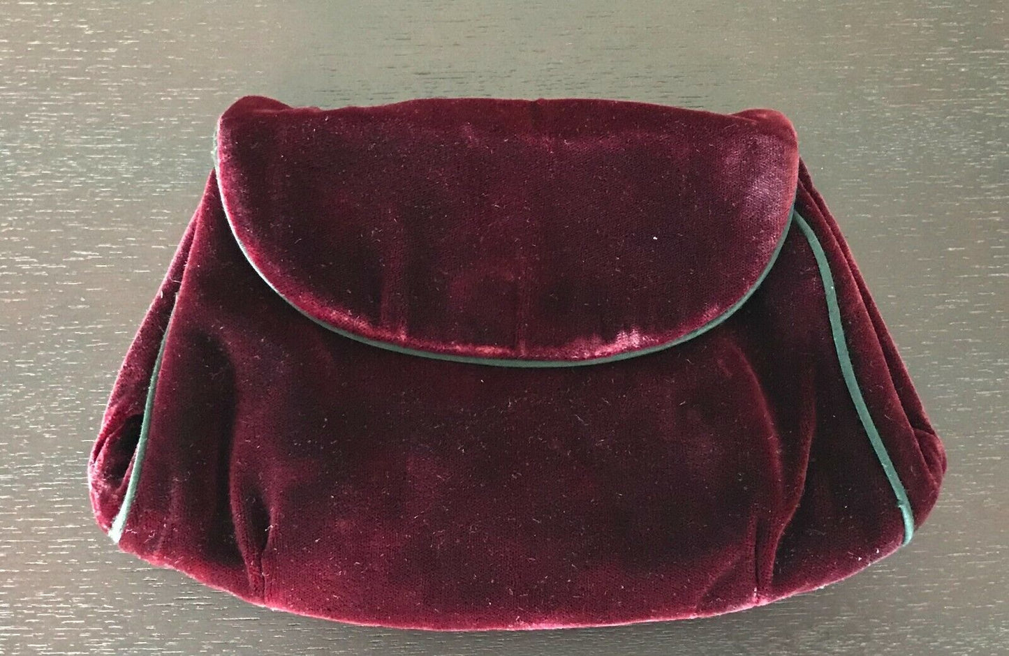Velvet Clutch Evening Bag Burgundy SHOULDER Strap Black Piping Trim Handbag