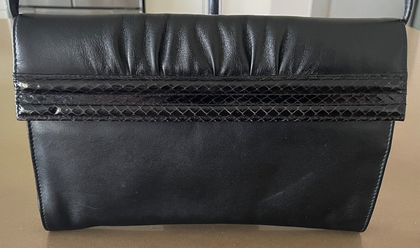 Vintage 1970s SHILTON International Leather Shoulder Bag Black Envelope Clutch