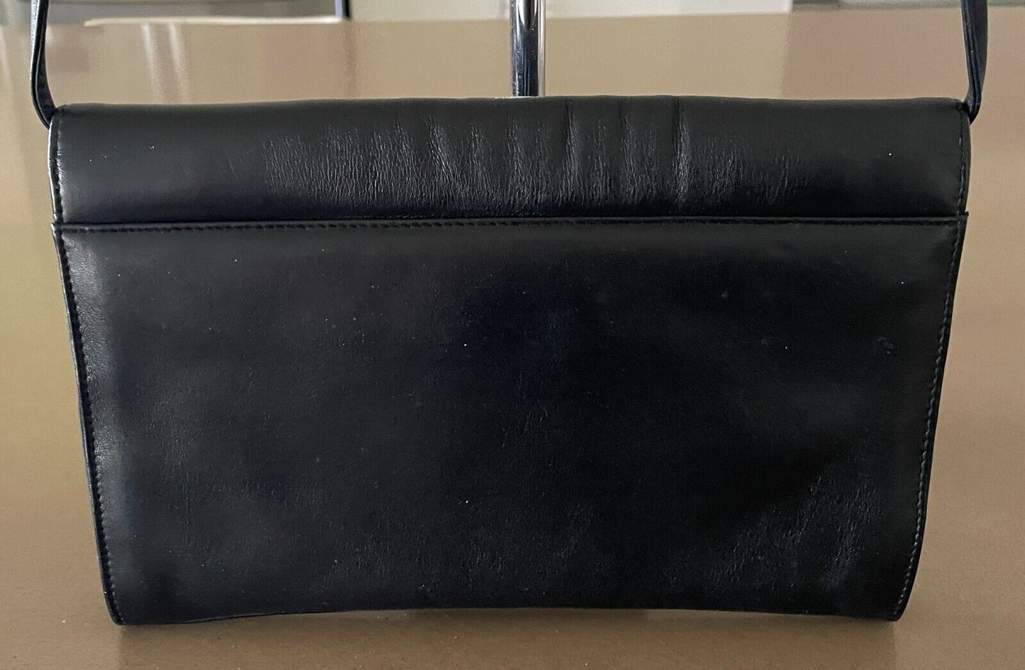 Vintage 1970s SHILTON International Leather Shoulder Bag Black Envelope Clutch