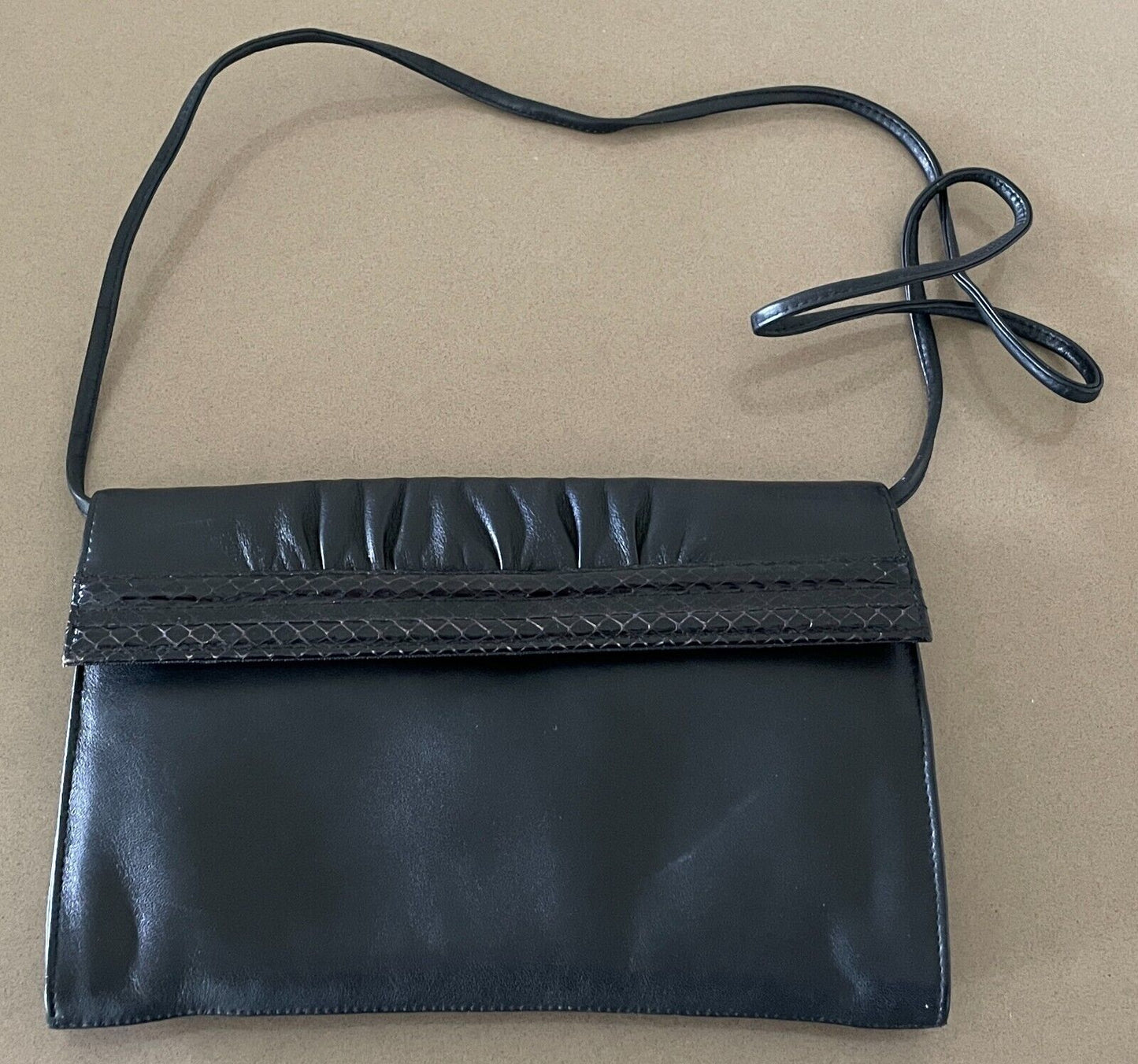 Vintage 1970s SHILTON International Leather Shoulder Bag Black Envelope Clutch