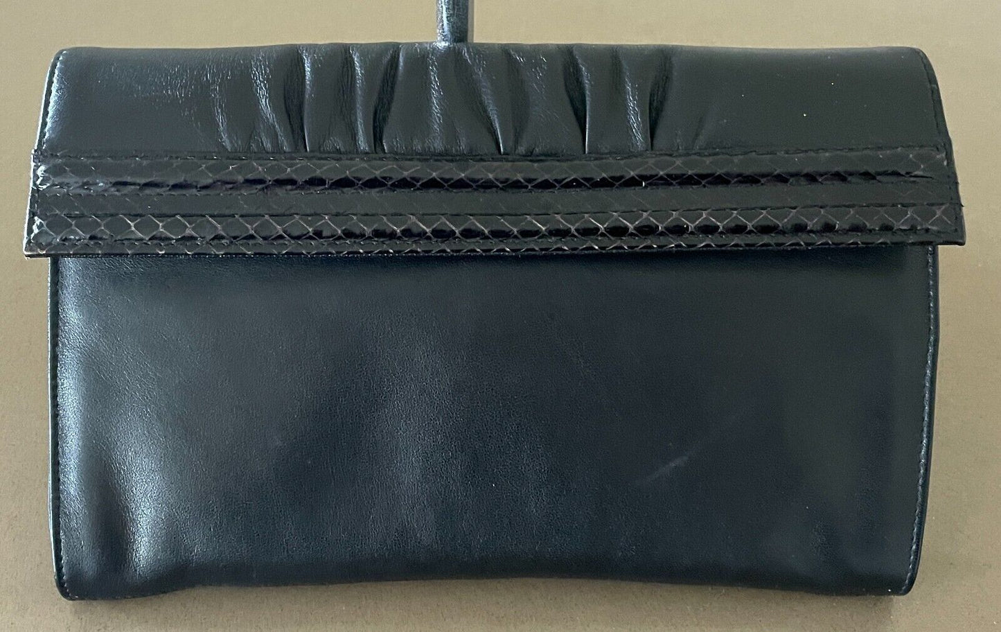 Vintage 1970s SHILTON International Leather Shoulder Bag Black Envelope Clutch