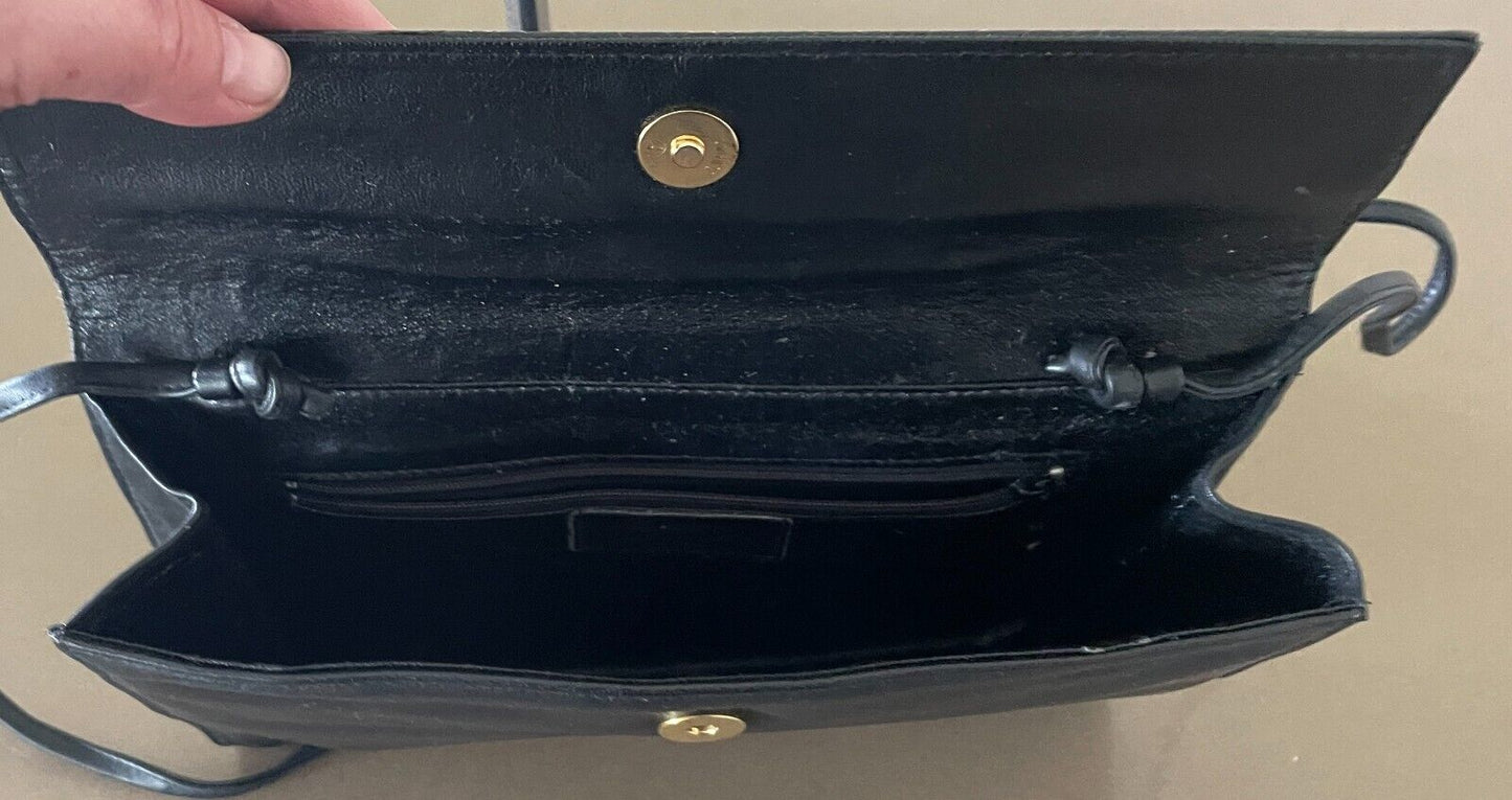 Vintage 1970s SHILTON International Leather Shoulder Bag Black Envelope Clutch