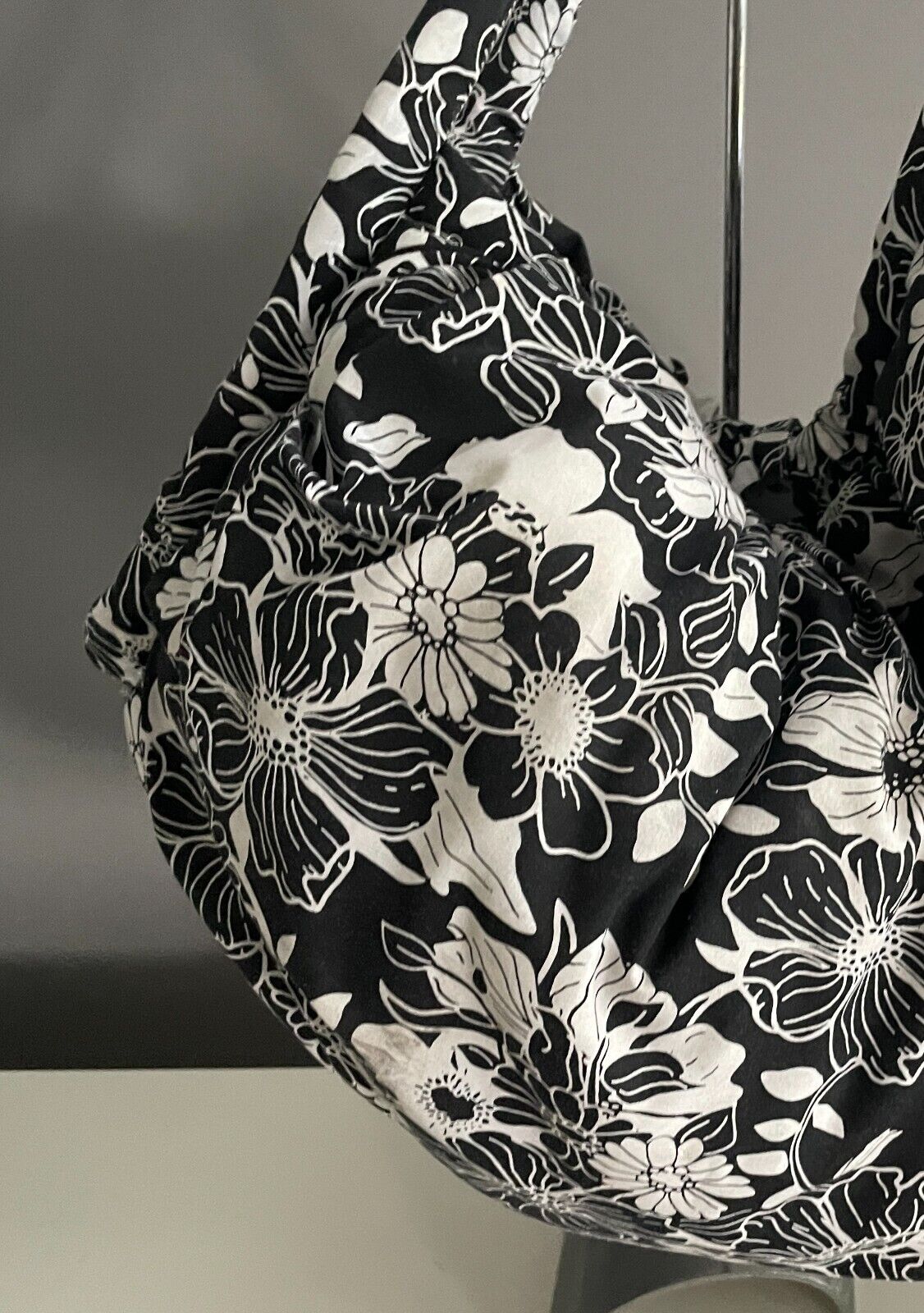 Handmade CLUTCH BAG Black & White Floral Print Fabric Large Size Thick Lining