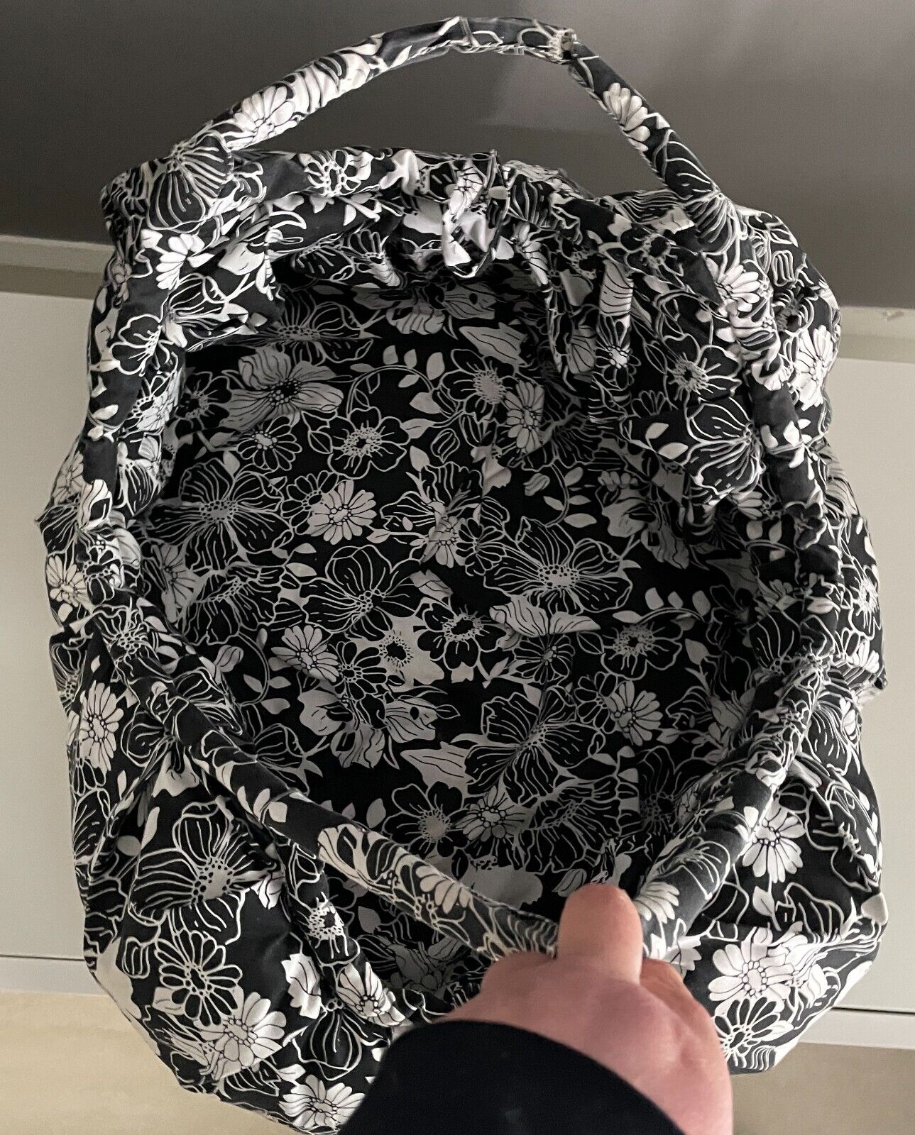 Handmade CLUTCH BAG Black & White Floral Print Fabric Large Size Thick Lining