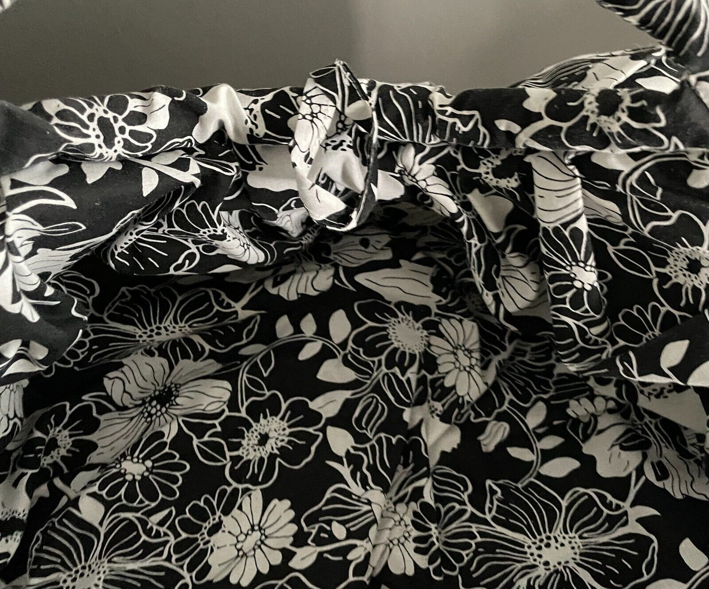 Handmade CLUTCH BAG Black & White Floral Print Fabric Large Size Thick Lining
