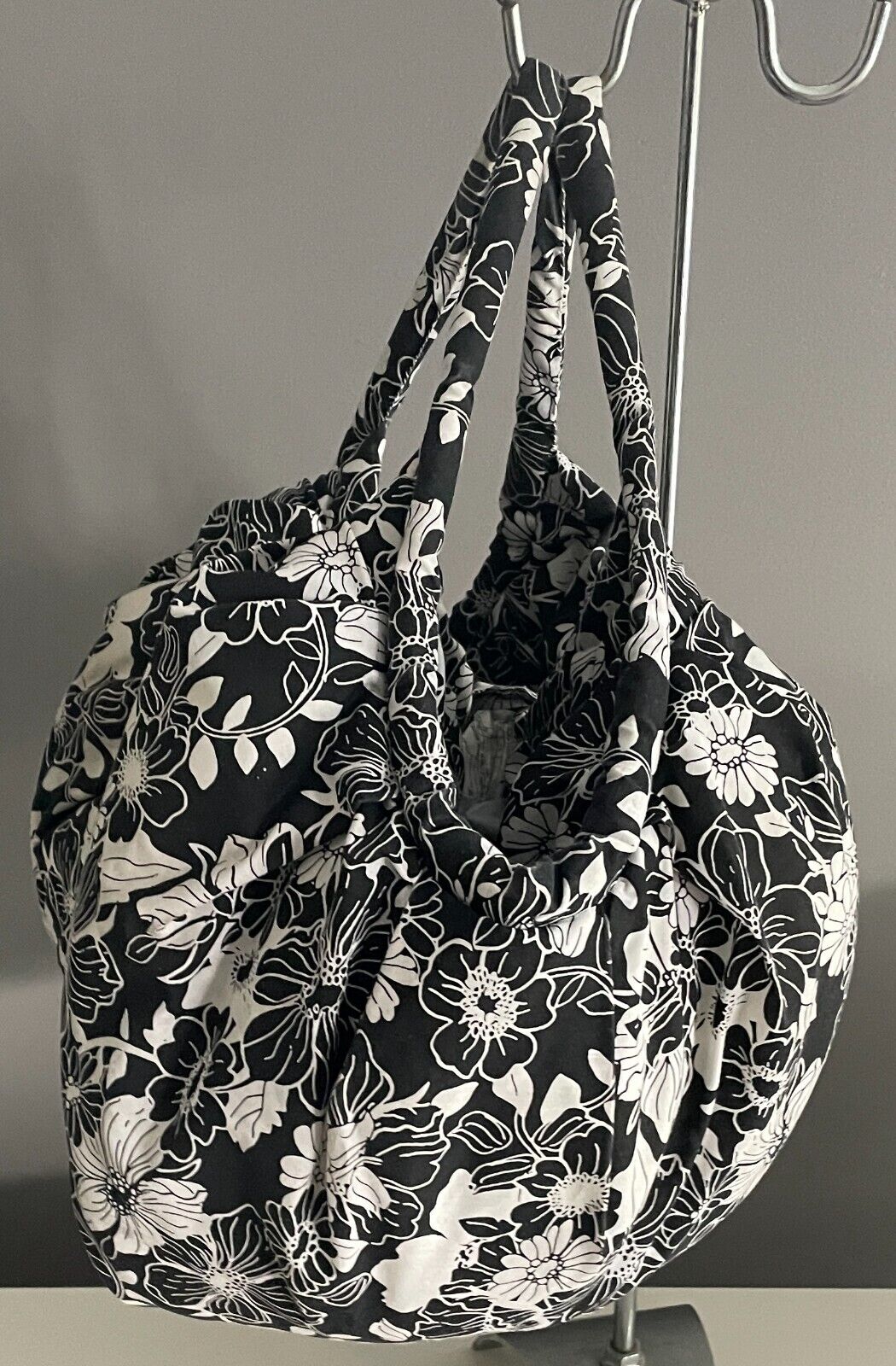 Handmade CLUTCH BAG Black & White Floral Print Fabric Large Size Thick Lining