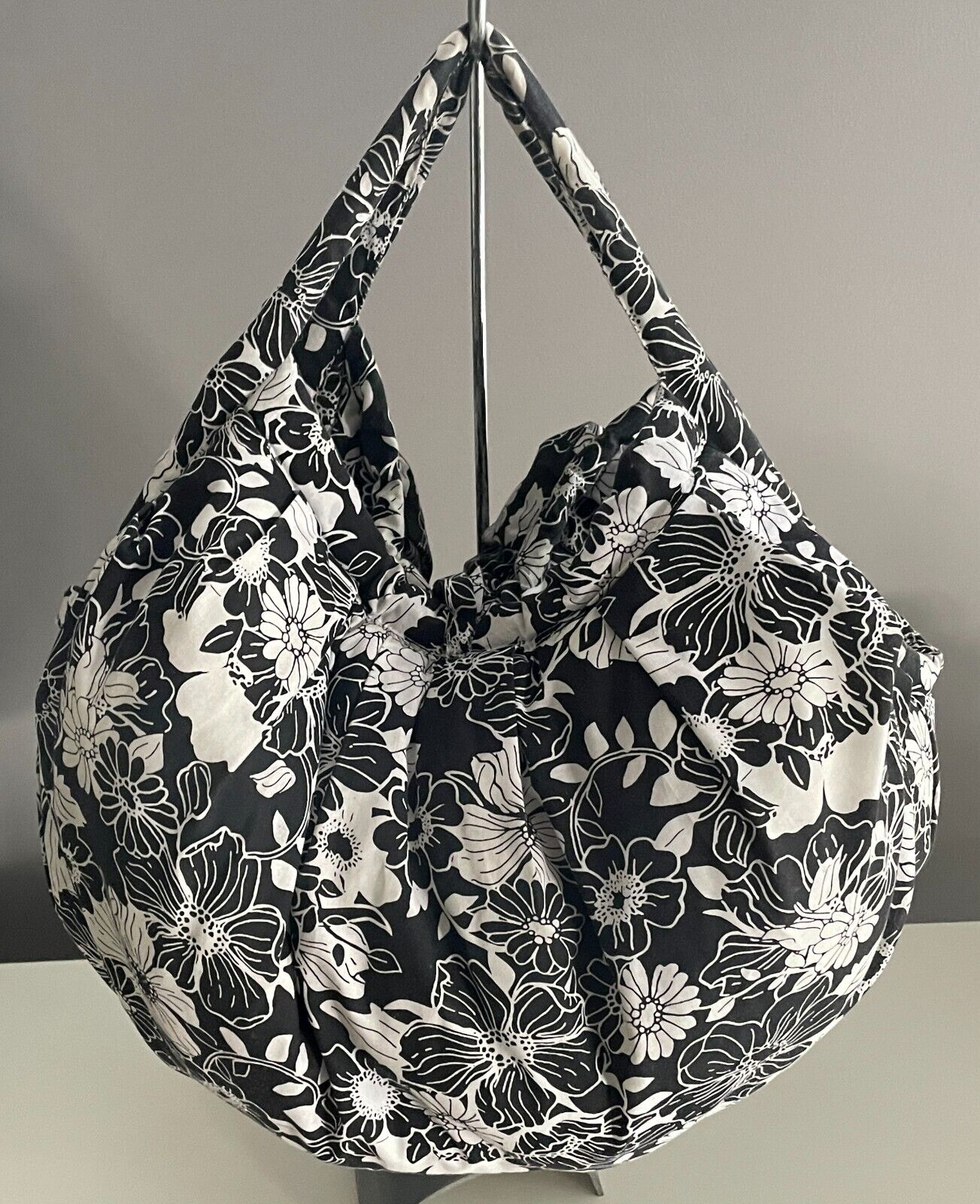 Handmade CLUTCH BAG Black & White Floral Print Fabric Large Size Thick Lining