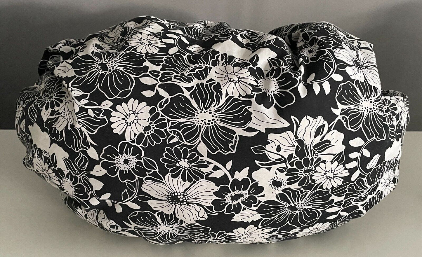 Handmade CLUTCH BAG Black & White Floral Print Fabric Large Size Thick Lining