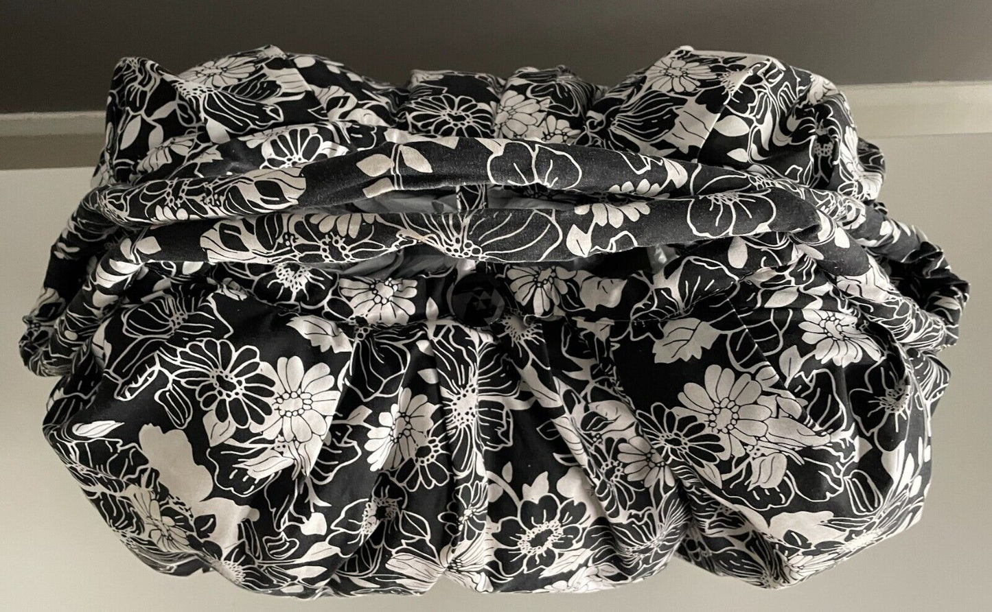 Handmade CLUTCH BAG Black & White Floral Print Fabric Large Size Thick Lining