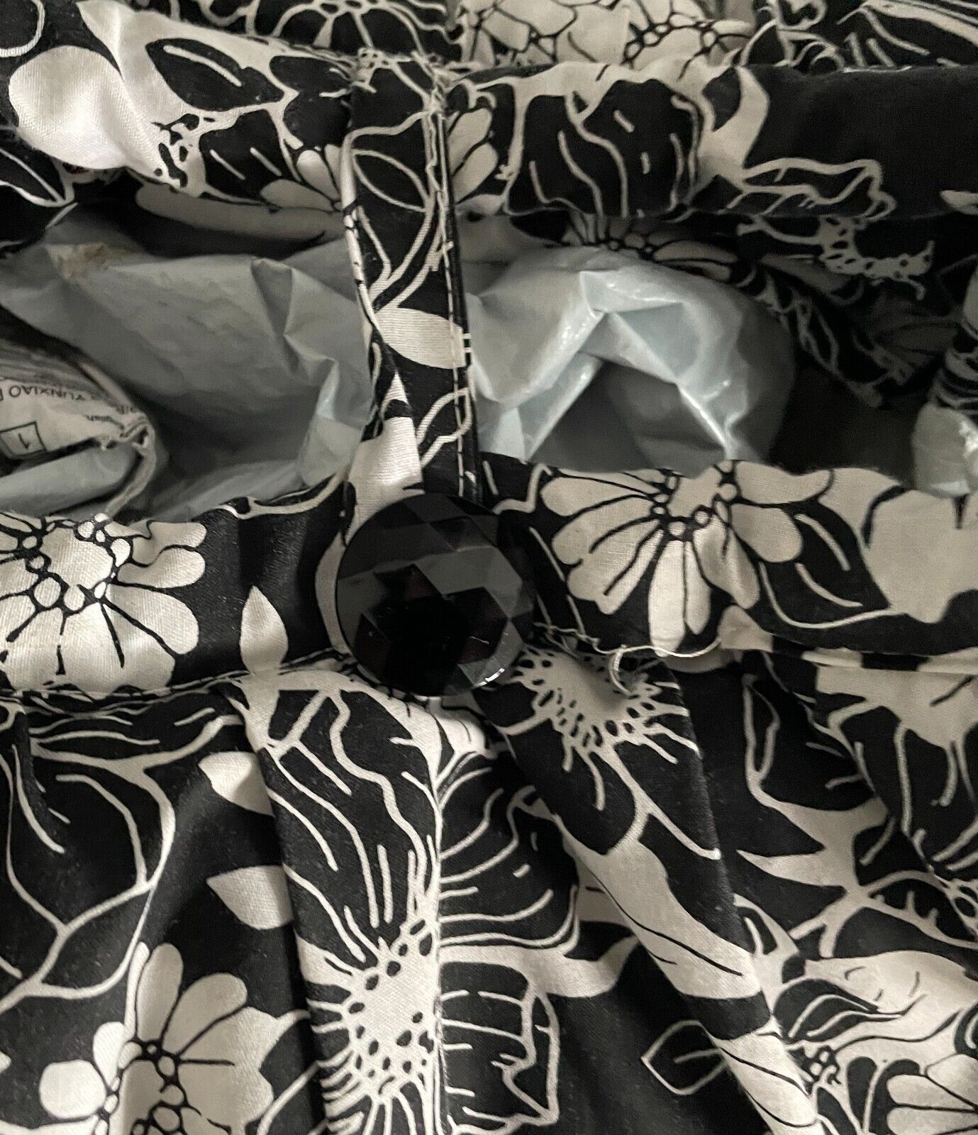 Handmade CLUTCH BAG Black & White Floral Print Fabric Large Size Thick Lining