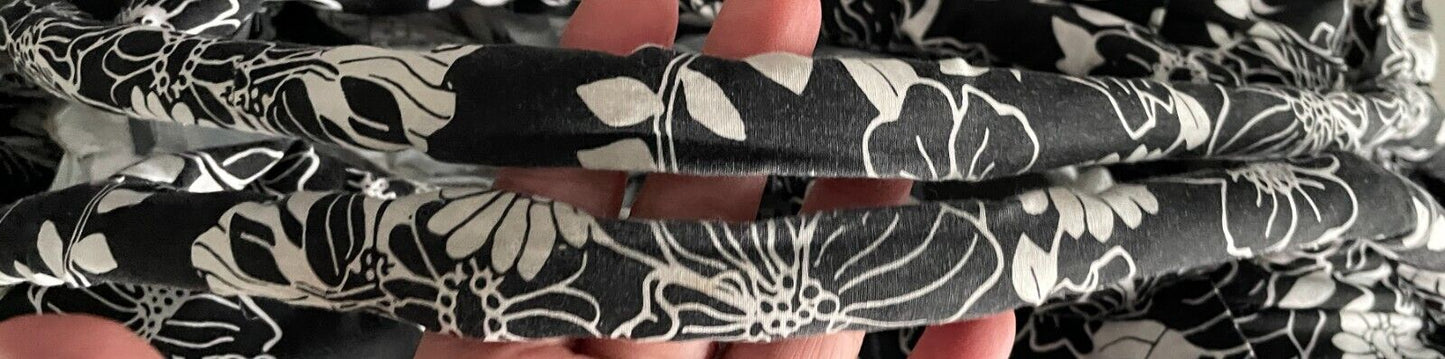 Handmade CLUTCH BAG Black & White Floral Print Fabric Large Size Thick Lining