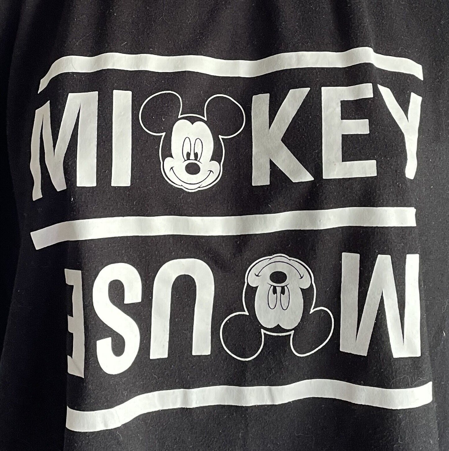 DISNEY Mickey Mouse T Shirt Black & White Print Crop Short Sleeve Top Tee Sz XL