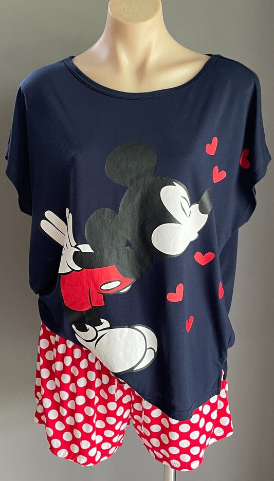 DISNEY Mickey Mouse PJs Pyjama Set T-Shirt & Sleep Shorts Ladies Size M 10 12