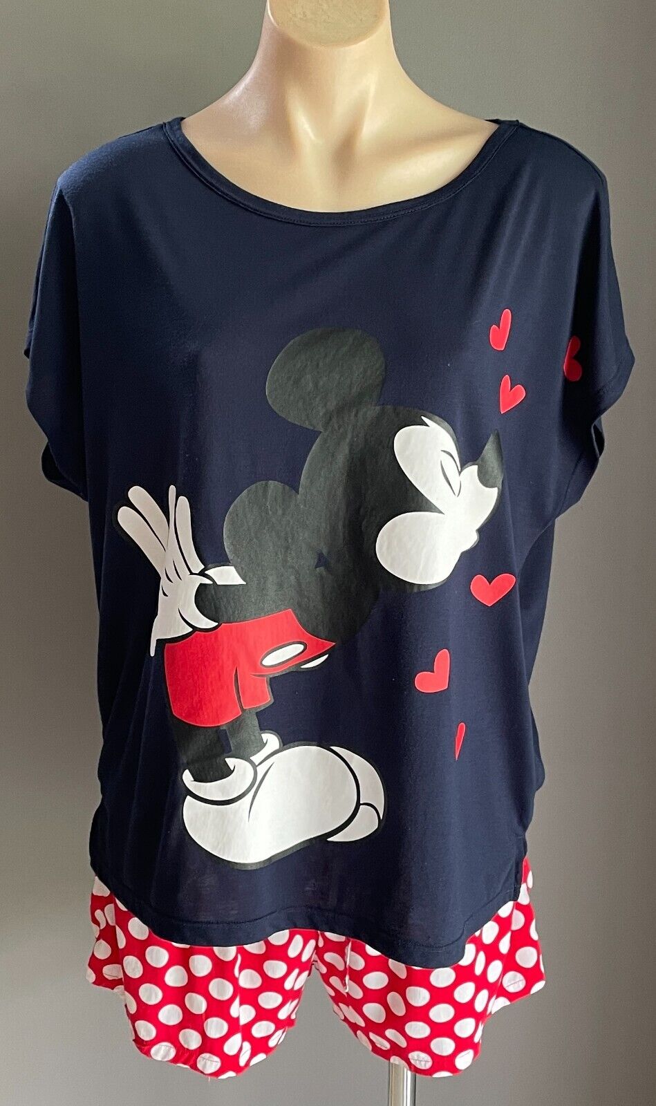 DISNEY Mickey Mouse PJs Pyjama Set T-Shirt & Sleep Shorts Ladies Size M 10 12