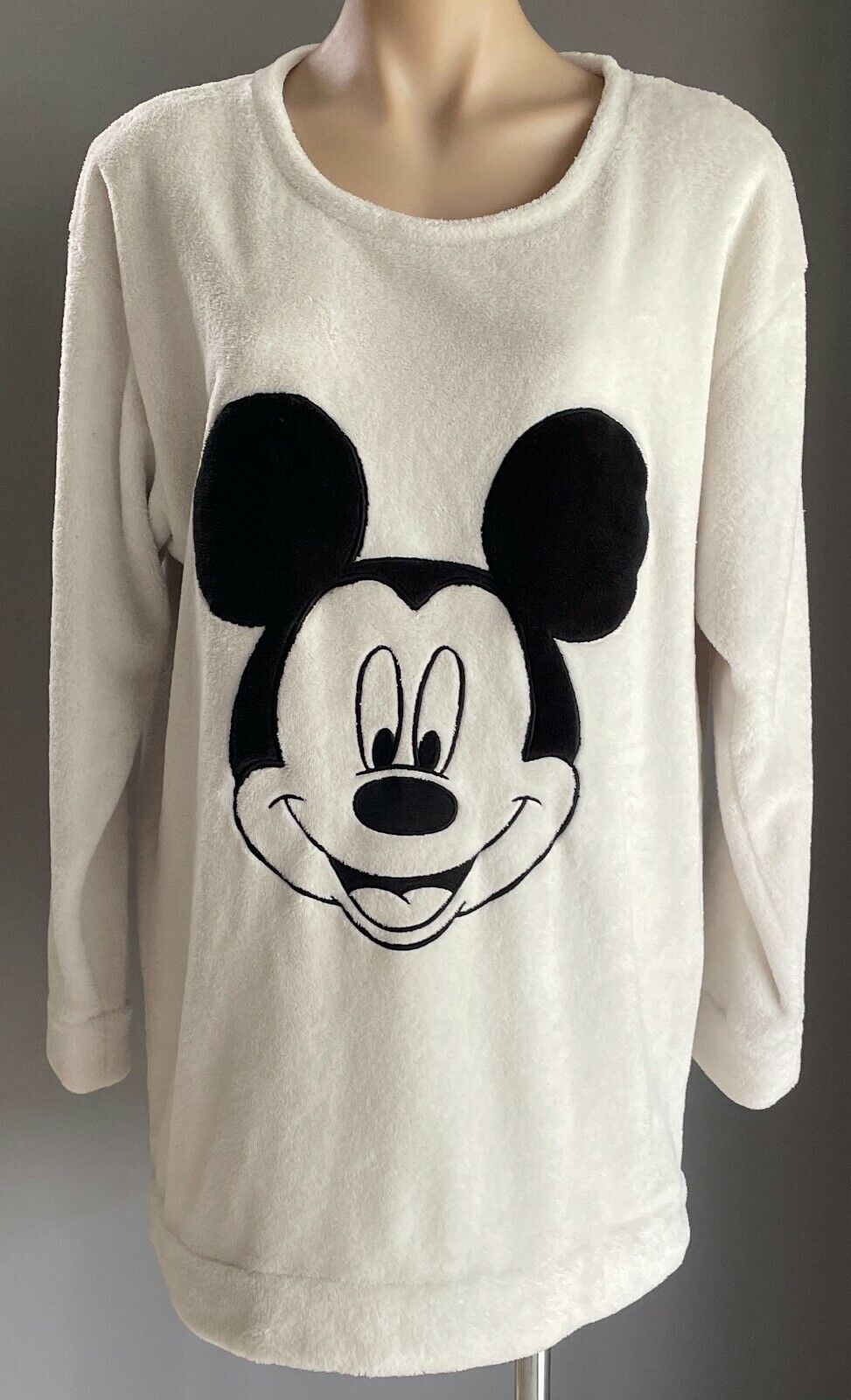 DISNEY Mickey Mouse Fluffy Jumper Dove Grey  Black Polar Fleece L/Sleeve 16 18