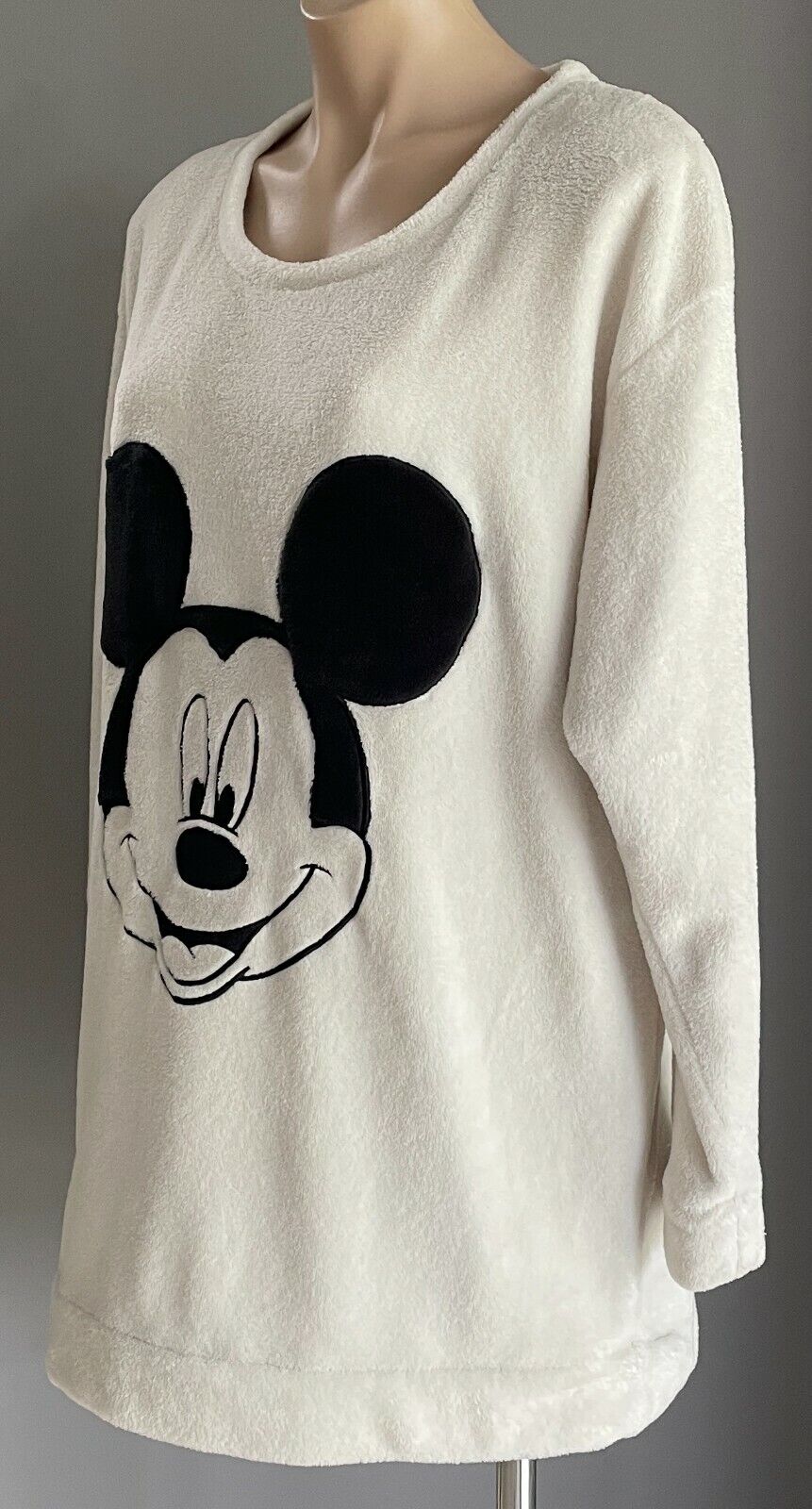 DISNEY Mickey Mouse Fluffy Jumper Dove Grey  Black Polar Fleece L/Sleeve 16 18